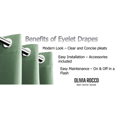 OLIVIA ROCCO Diamante Sage Green Blackout Eyelet Curtains With Tie Backs Thermal Ring Top