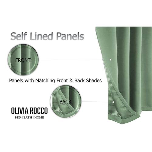 OLIVIA ROCCO Diamante Sage Green Blackout Eyelet Curtains With Tie Backs Thermal Ring Top