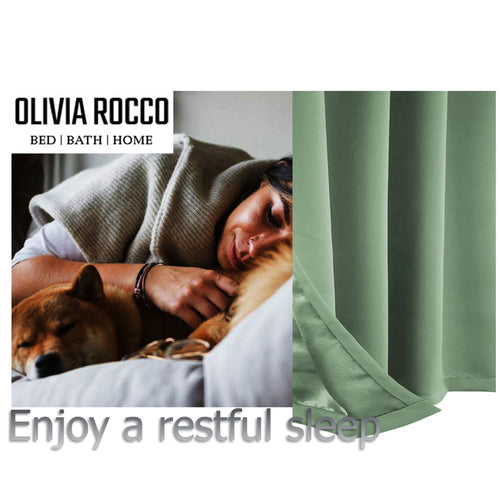 OLIVIA ROCCO Diamante Sage Green Blackout Eyelet Curtains With Tie Backs Thermal Ring Top