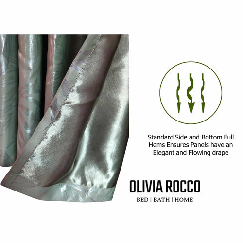 OLIVIA ROCCO Leaf Sage Green Sparkle Blackout Curtains With Thermal Insulation Eyelet