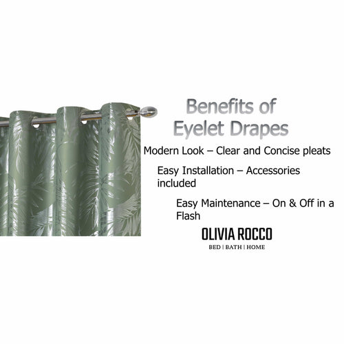 OLIVIA ROCCO Leaf Sage Green Sparkle Blackout Curtains With Thermal Insulation Eyelet