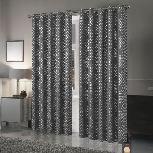 OLIVIA ROCCO Geometric Sparkle Blackout Curtains Silver Eyelet Ring Top Soft Thermal