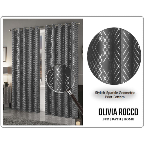 OLIVIA ROCCO Geometric Sparkle Blackout Curtains Silver Eyelet Ring Top Soft Thermal