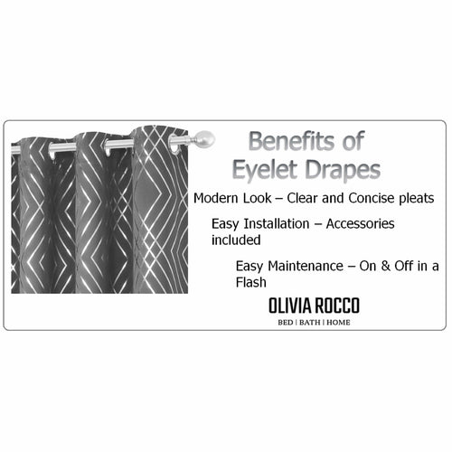 OLIVIA ROCCO Geometric Sparkle Blackout Curtains Silver Eyelet Ring Top Soft Thermal