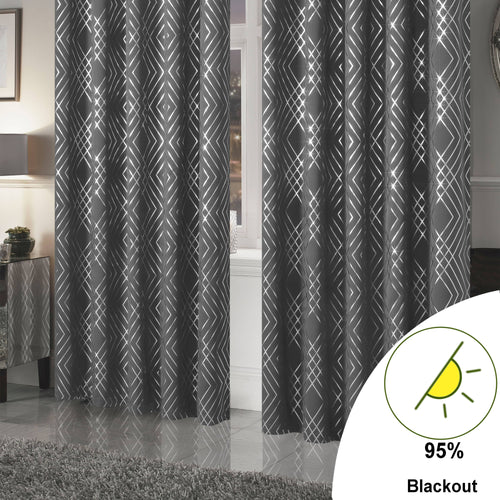 OLIVIA ROCCO Geometric Sparkle Blackout Curtains Silver Eyelet Ring Top Soft Thermal