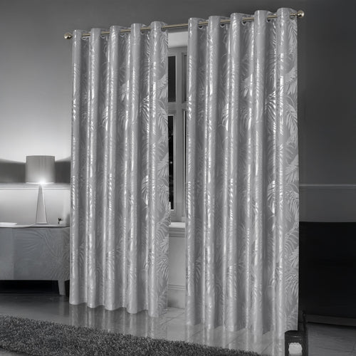 OLIVIA ROCCO Leaf Silver Sparkle Blackout Curtains Super Soft Thermal Insulated Eyelet