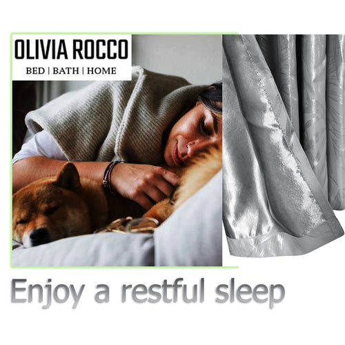 OLIVIA ROCCO Leaf Silver Sparkle Blackout Curtains Super Soft Thermal Insulated Eyelet