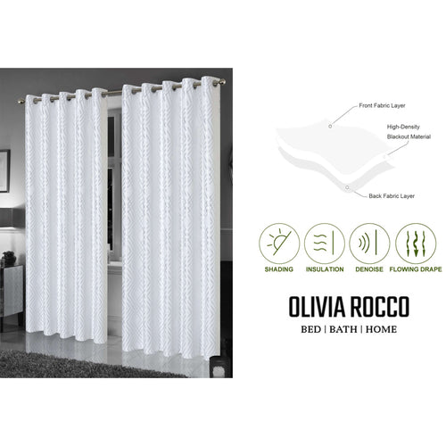 OLIVIA ROCCO Geometric White Sparkle Blackout Curtains Soft Thermal Insulated Drapes