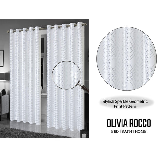 OLIVIA ROCCO Geometric White Sparkle Blackout Curtains Soft Thermal Insulated Drapes