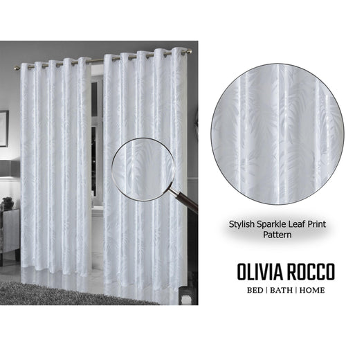 OLIVIA ROCCO Leaf White Sparkle Blackout Curtains Super Soft Fabric Thermal Insulated