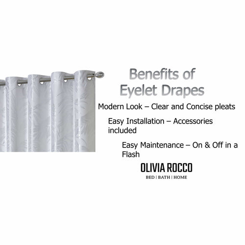 OLIVIA ROCCO Leaf White Sparkle Blackout Curtains Super Soft Fabric Thermal Insulated