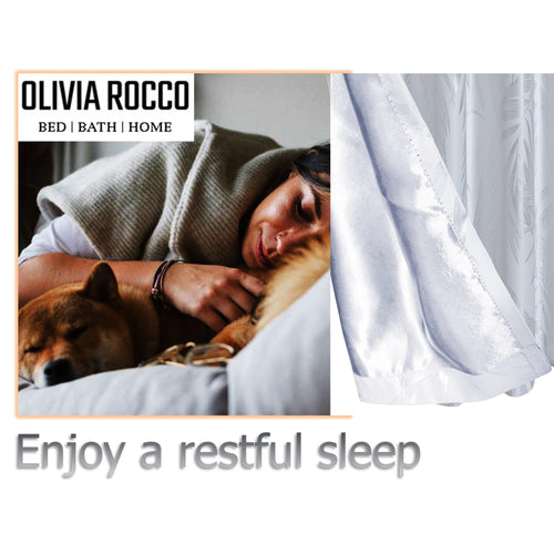 OLIVIA ROCCO Leaf White Sparkle Blackout Curtains Super Soft Fabric Thermal Insulated
