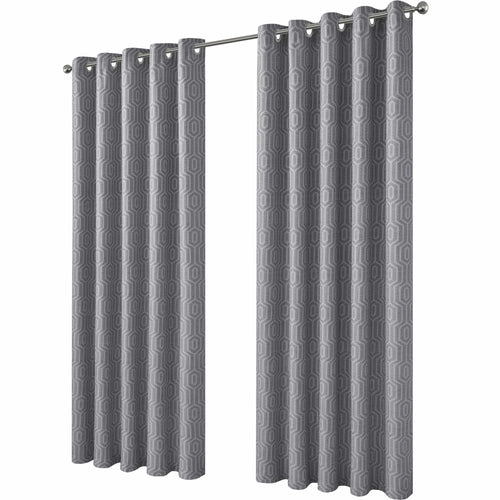 OLIVIA ROCCO Paris Eyelet Jacquard Curtains Grey Geometric Pattern Thermal Insulated
