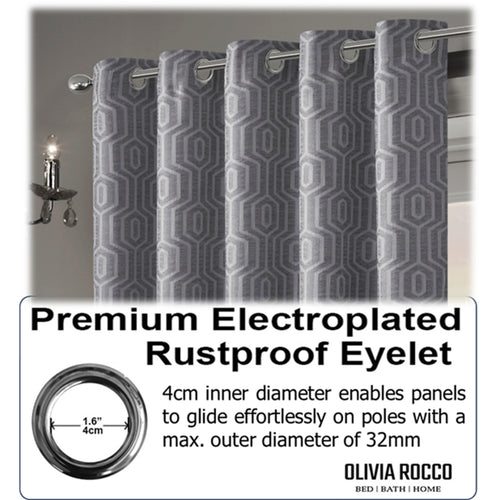 OLIVIA ROCCO Paris Eyelet Jacquard Curtains Grey Geometric Pattern Thermal Insulated