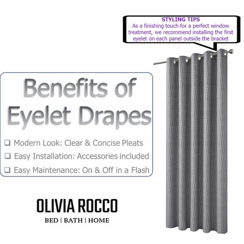OLIVIA ROCCO Paris Eyelet Jacquard Curtains Grey Geometric Pattern Thermal Insulated