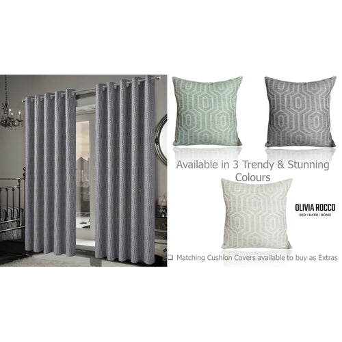 OLIVIA ROCCO Paris Eyelet Jacquard Curtains Grey Geometric Pattern Thermal Insulated