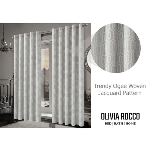 OLIVIA ROCCO Paris Eyelet Jacquard Curtains Natural Geometric Pattern Thermal Insulated