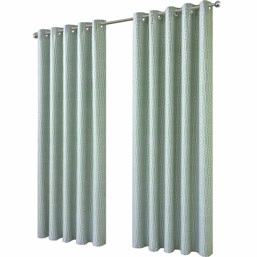 OLIVIA ROCCO Paris Eyelet Jacquard Curtains Sage Green Geometric Pattern Thermal