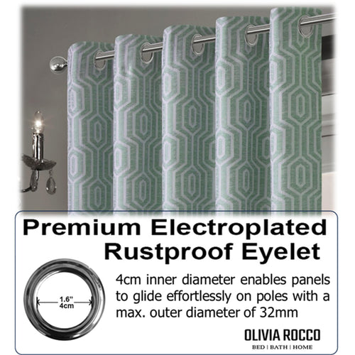 OLIVIA ROCCO Paris Eyelet Jacquard Curtains Sage Green Geometric Pattern Thermal