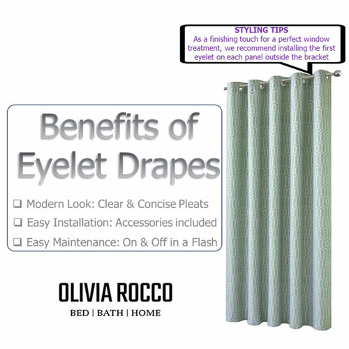 OLIVIA ROCCO Paris Eyelet Jacquard Curtains Sage Green Geometric Pattern Thermal