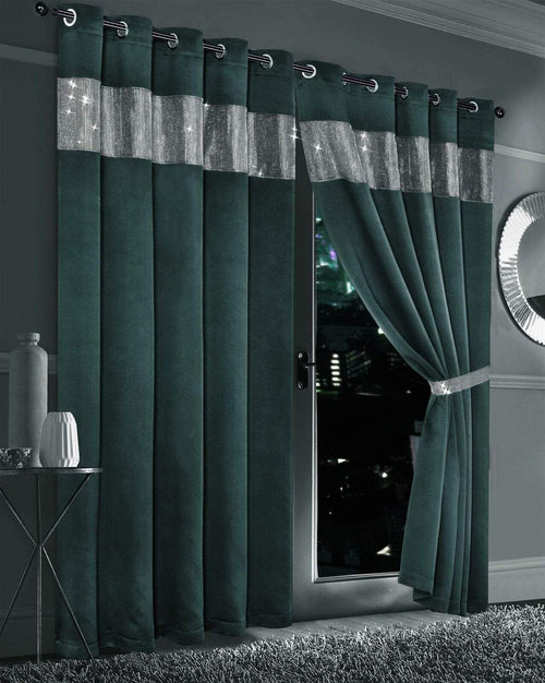 OLIVIA ROCCO Diamante Blackout Curtains With Glitz Detailing Eyelet Ring Top Sold As Pair