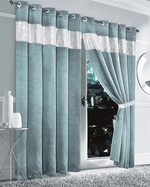 OLIVIA ROCCO Diamante Blackout Curtains With Glitz Detailing Eyelet Ring Top Sold As Pair