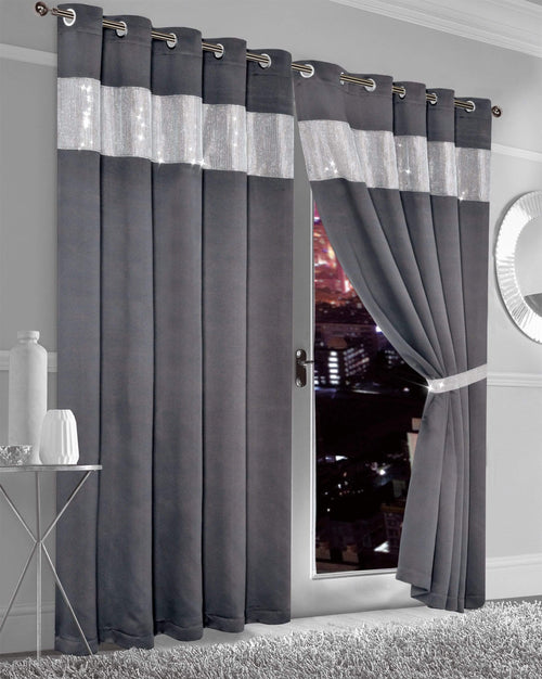 OLIVIA ROCCO Diamante Blackout Curtains With Glitz Detailing Eyelet Ring Top Sold As Pair