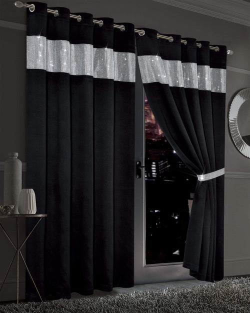 OLIVIA ROCCO Diamante Blackout Curtains With Glitz Detailing Eyelet Ring Top Sold As Pair