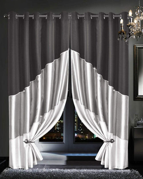 OLIVIA ROCCO Haveli Luxury Faux Silk Curtains Room Darkening Glitz Detailing Eyelet