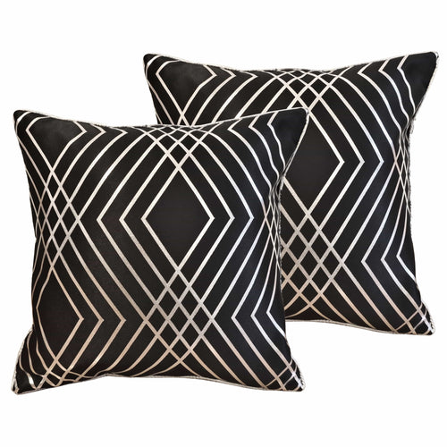 OLIVIA ROCCO Geo Sparkle Cushion Covers 2 Pack Geometric Decorative Pillow Cases Black Hotel-Style Sofa or Bed Accent