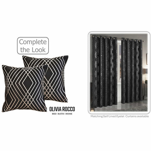 OLIVIA ROCCO Geo Sparkle Cushion Covers 2 Pack Geometric Decorative Pillow Cases Black Hotel-Style Sofa or Bed Accent