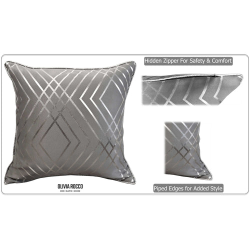 OLIVIA ROCCO Geo Sparkle Geometric Silver Cushion Covers 2 Pack For Sofa Bedroom Refresh Sofa Accent