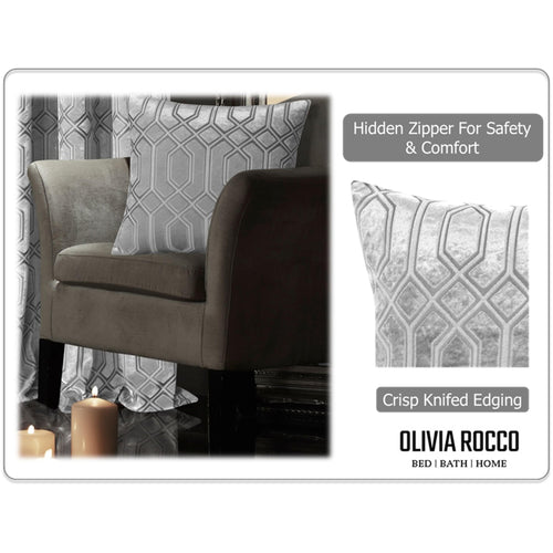 OLIVIA ROCCO Luxe Geo Velvet Cushion Covers 2 Pack Grey Geometric Textured Decorative