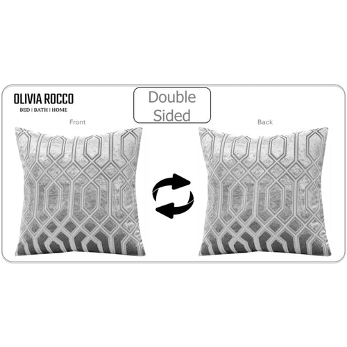 OLIVIA ROCCO Luxe Geo Velvet Cushion Covers 2 Pack Grey Geometric Textured Decorative