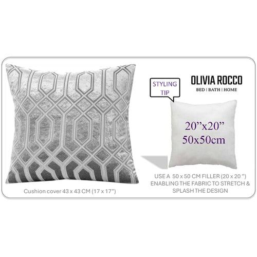 OLIVIA ROCCO Luxe Geo Velvet Cushion Covers 2 Pack Grey Geometric Textured Decorative