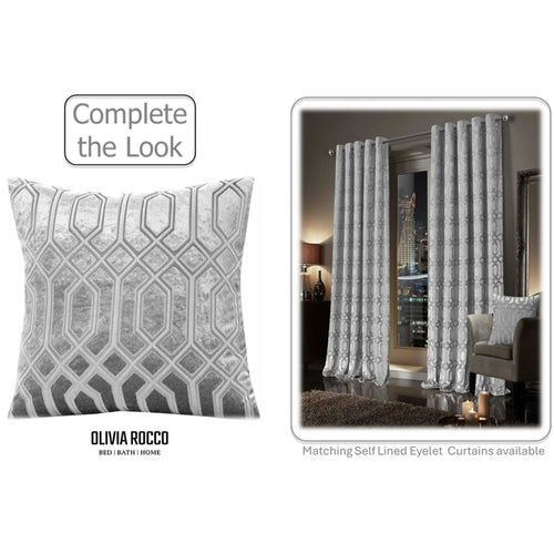 OLIVIA ROCCO Luxe Geo Velvet Cushion Covers 2 Pack Grey Geometric Textured Decorative