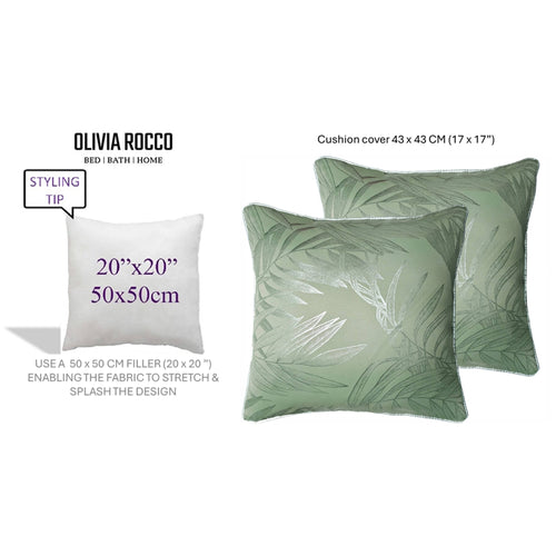 OLIVIA ROCCO Leaf Sparkle 2 Pack Cushion Covers Leaf Sage Green Modern Decorative Throw
