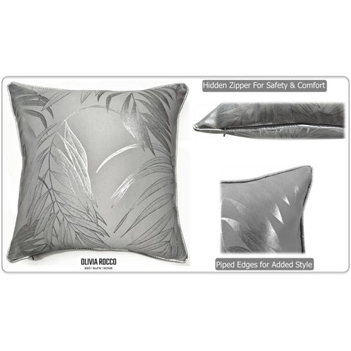 OLIVIA ROCCO Leaf Sparkle 2 Pack Cushion Covers Leaf Silver Modern Decorative Throw