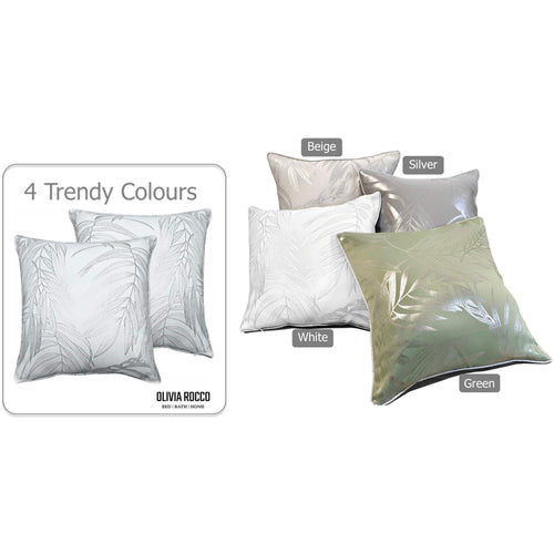 OLIVIA ROCCO Leaf Sparkle Set Of 2 Cushion Covers Leaf White Modern Decorative Throw