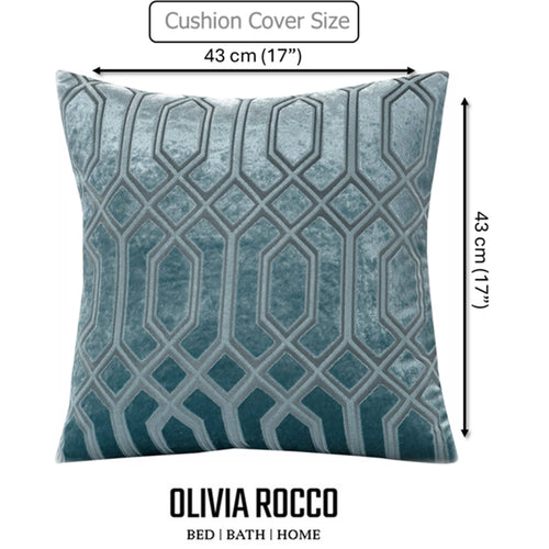 OLIVIA ROCCO Luxe Geo Velvet Cushion Covers 2 Pack Teal 43x43 cm Geometric Decorative