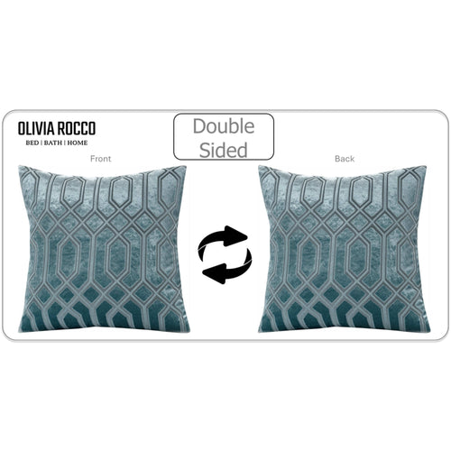 OLIVIA ROCCO Luxe Geo Velvet Cushion Covers 2 Pack Teal 43x43 cm Geometric Decorative