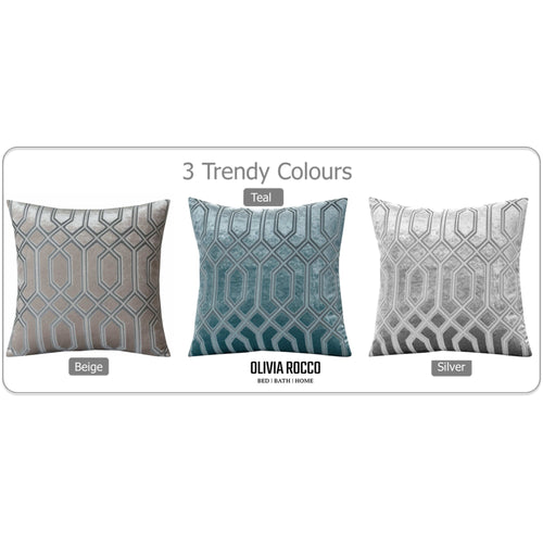 OLIVIA ROCCO Luxe Geo Velvet Cushion Covers 2 Pack Teal 43x43 cm Geometric Decorative