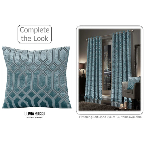 OLIVIA ROCCO Luxe Geo Velvet Cushion Covers 2 Pack Teal 43x43 cm Geometric Decorative