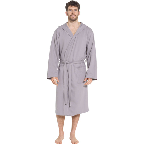 OLIVIA ROCCO Men's Hooded Waffle Cotton Bathrobe Grey 100% Cotton Super Absorbent Spa