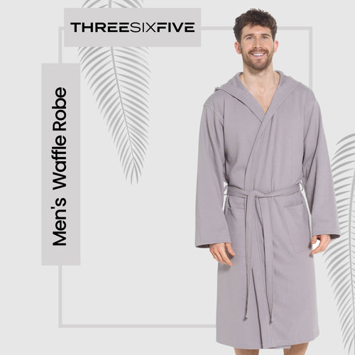 OLIVIA ROCCO Men's Hooded Waffle Cotton Bathrobe Grey 100% Cotton Super Absorbent Spa