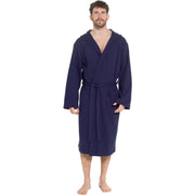 OLIVIA ROCCO Men's Hooded Waffle Cotton Bathrobe Navy Super Absorbent Cosy Easy-Care Nightwear Set