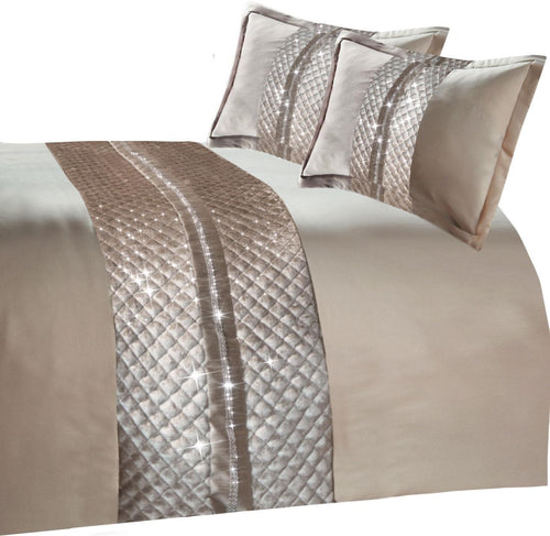 OLIVIA ROCCO Kylie Duvet Set Charcoal Gold Velvet Bedding With Quilted Trim Diamante