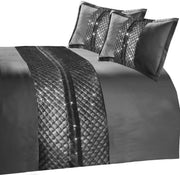 OLIVIA ROCCO Kylie Duvet Set Charcoal Gold Velvet Bedding With Quilted Trim Diamante