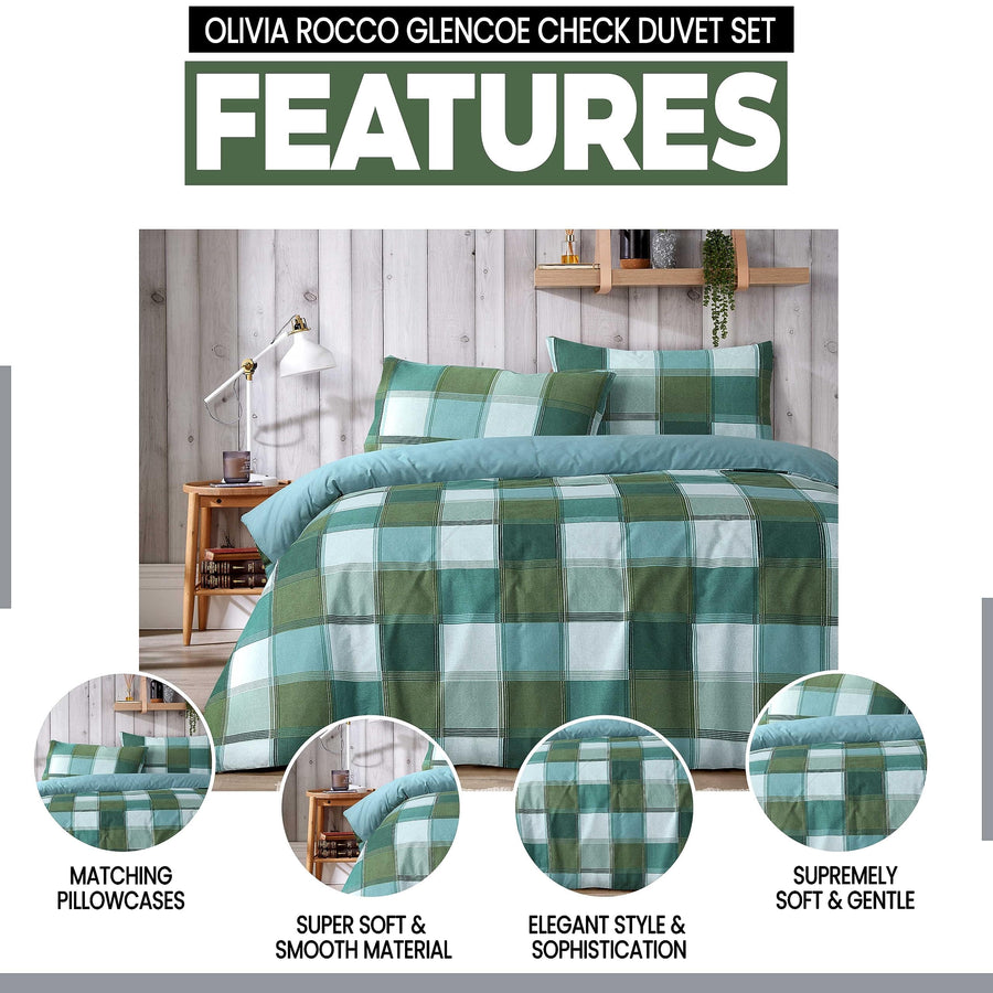 OLIVIA ROCCO Glencoe Check Duvet Cover Set Reversible Polycotton With Pillowcases