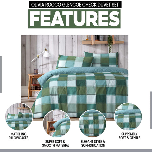 OLIVIA ROCCO Glencoe Check Duvet Cover Set Reversible Polycotton With Pillowcases